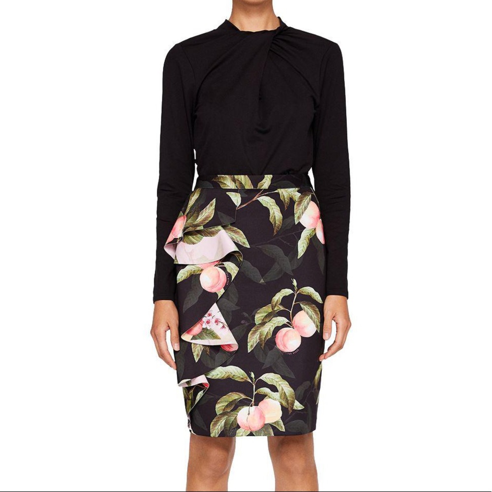 Women's Black Blayyke Peaches Ruffle Pencil Skirt